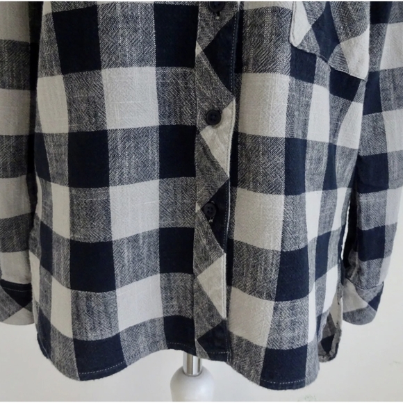 Next 12 shirt top casual cotton step hem boxy relaxed check long sleeved blue - Picture 4 of 12